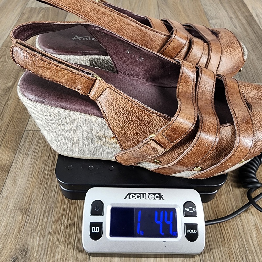 Antelope Sz 36 US 6 Slingback Wedge Sandals Brown Leather Strappy Platform Shoes - Picture 12 of 12